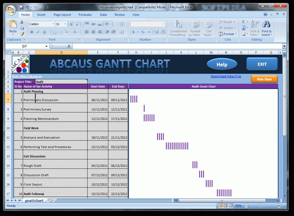 ABCAUS Excel Gantt Chart Crack With License Key Latest