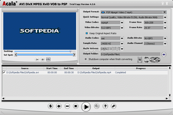 Acala AVI DivX MPEG XviD VOB to PSP Activator Full Version