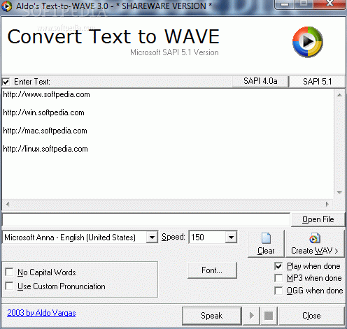 Aldo's Text-to-WAVE Activation Code Full Version