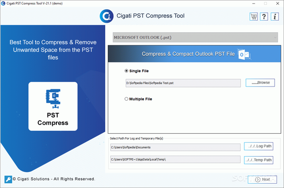 Cigati PST Compress Tool Crack With Serial Key