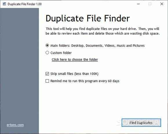 Duplicate File Finder by Ertons Crack + Serial Key