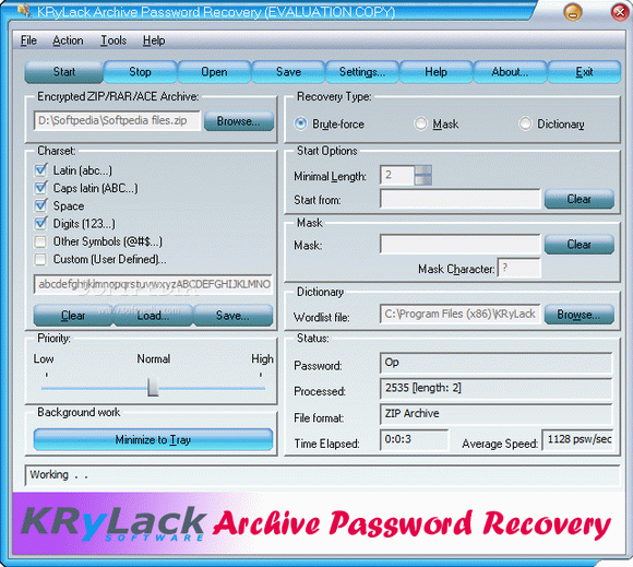 KRyLack Archive Password Recovery Crack + Serial Number