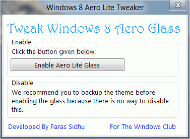 Windows 8 Aero Lite Tweaker Crack With Keygen
